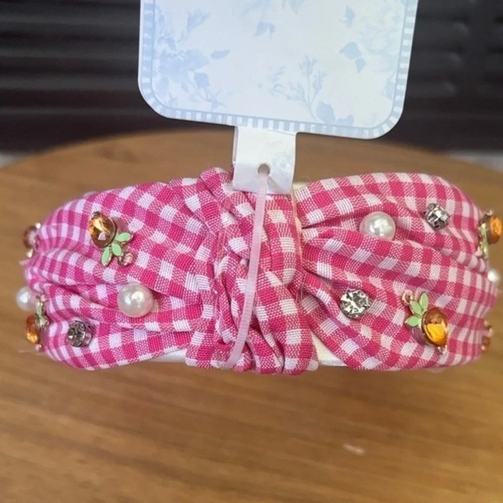 Girls OS Easter Summer Kids Headband Set Pink & Cream Bunny Beaded NEW